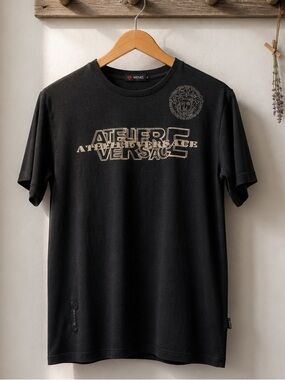 Versace vintage dark grey  Crewneck Tee with Beige Atelier Logo